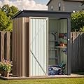 Greesum 5×3 FT Outdoor Storage Shed with Lockable Doors and Slooping Roof, Tiny Tool Storage Sheds Without Floor, Metal Storaged House for Garden, Patio, Backyard, Brown