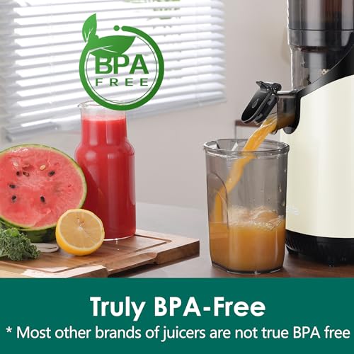 Image of Cold Press Juicer,Fretta Juicer Machines with American-Sourced PCTG Material and 5.3 inch Extra Large Feed Chute,Fit Whole Fruits & Vegetables,BPA Free 250W(Silver,1.8L)