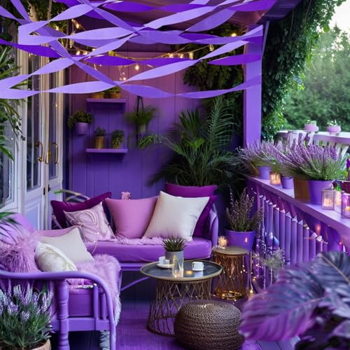 Image of PheiLa Purple Crepe Paper Streamers 6 Rolls 492ft, Crepe Paper Birthday Decorations Purple Paper Party Streamers for DIY Gift Wrapping Wedding Holiday Party Decor, 1.77 Inch x 82 Ft /Roll