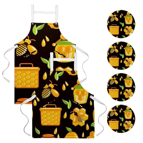 Tablier de cuisine au motif abeilles multicolore pour illuminer le bar