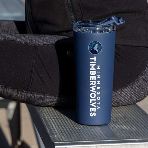 Image of Rico Industries NBA Basketball Minnesota Timberwolves Navy 24oz Stainless Steel Tumbler with Lid and Dual Functioning Lid