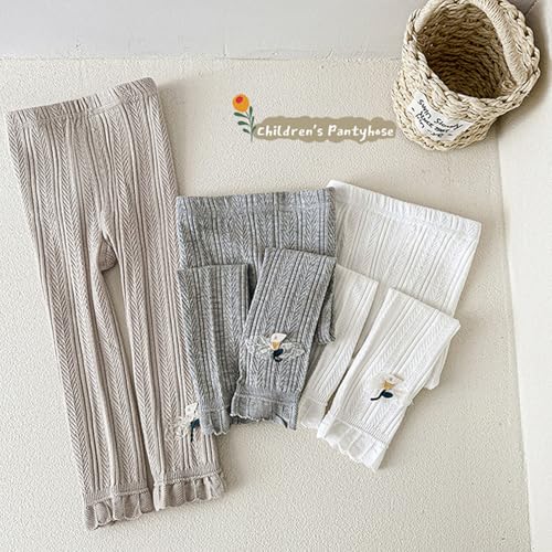 Toddler Girls Knit Tights Elastic Waist Seamless Solid Ruffle Footless Bottoms Trouser with Bow3