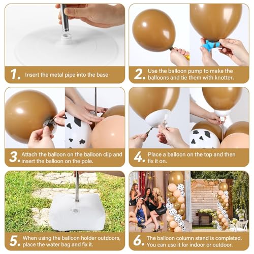 Image of 2 Sets Western Cowboy Brown Balloon Column Stand Kit with 102 Balloons Adjustable Balloon Tower Stand with Bases for Cow Print Floor Balloons Column Kit for Kids Boy Birthday Baby Shower Party Decor