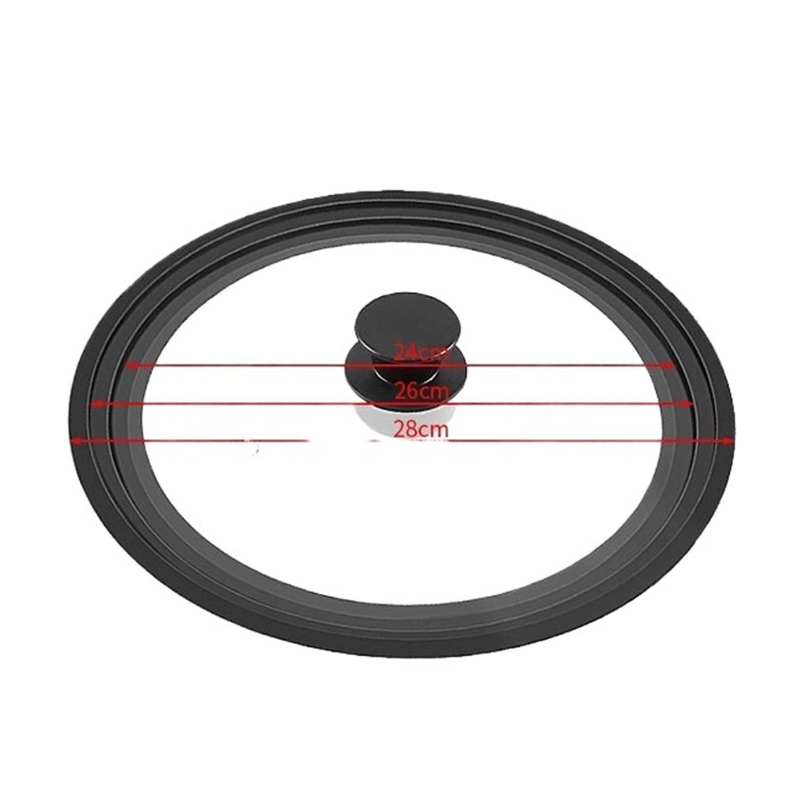 16-22-28-32cm Silicone Glass Covers Pans Skillets Multifunctional Adaptable Lids Stove Round Protector Caps Kitchen Accessories(Black 24-26-28cm)