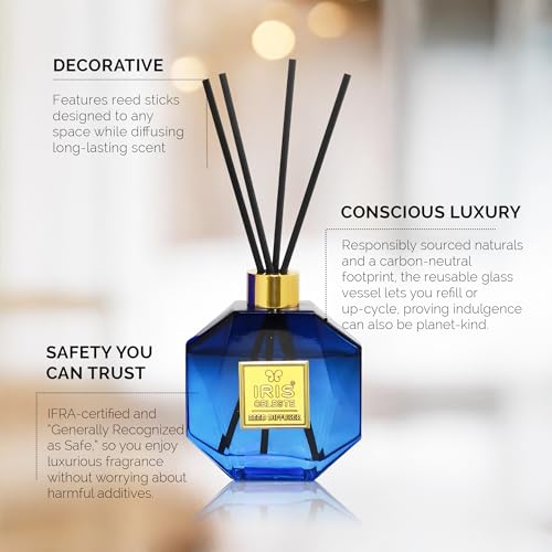 Image of IRIS Celeste Lavender & Fougere Reed Diffuser Set - 150ml | 4 Premium Black Fiber Reed Sticks (9 inch) | Long-Lasting Air Freshener for Home, Bedroom, Office | Ideal for Gifting