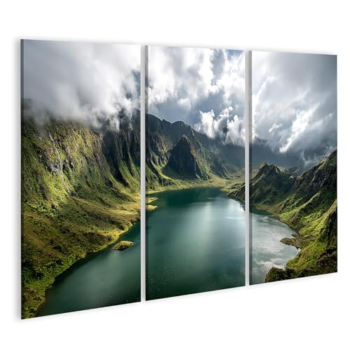 Tableau sur toile mystique lac cratère décoration murale salon triptyque