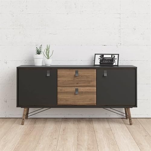 Tvilum Door, 2 Drawer Sideboard, Black Matte/Walnut #TOP2
