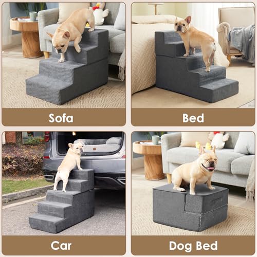 Image of EHEYCIGA Dog Stairs for Small Dogs 13.5 inch H, 3-Step Extra Wide Dog Steps for Couch Sofa and Chair, Pet Steps for Medium Cats, Non-Slip Balanced Pet Ramp Indoor, Grey