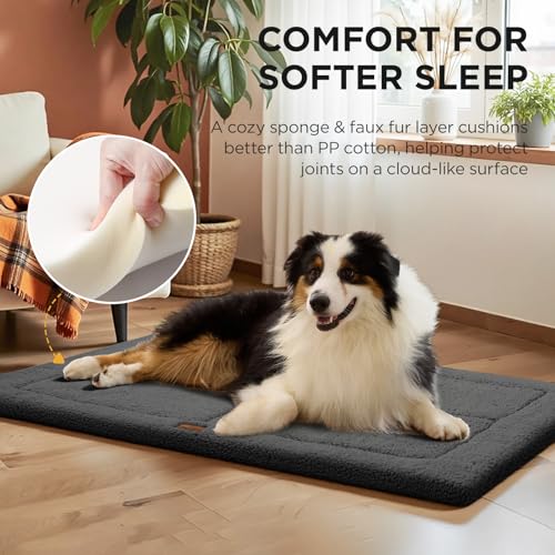 Joydeco Hundematte 89x58cm - Reversibles waschbares Hundebett mit weichem Fleece, Flache Unterlage für Hundebox & Käfig - Für große, mittelgroße & kleine Hunde- Dunkelgrau