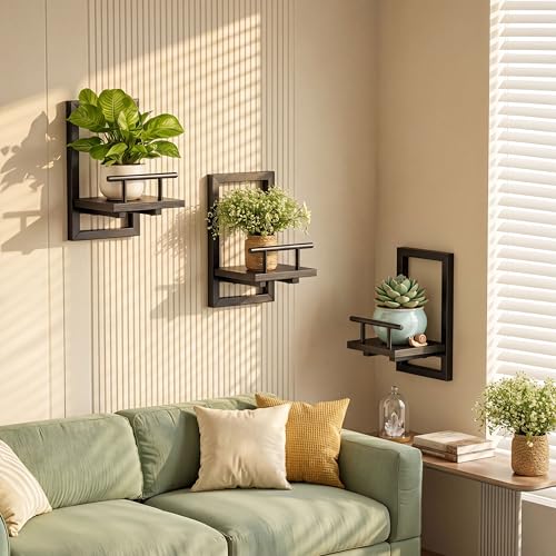 Image of Sbosbo Floating Shelves for Wall, Plant Shelf Indoor, Wall Planters for Indoor Floating Plant Shelves for Bedroom, Living Room, Kitchen, Office, Bathroom Decor (Black, 2 Pack)