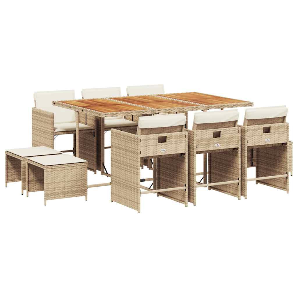 Salon de jardin 9 pièces en résine tressée beige table et chaises encastrables pour terrasse