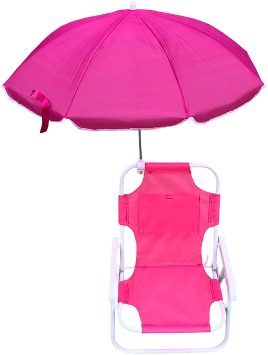 Kids Outdoor Chair With Protective Canopy Reinforced Metal Frame Light Weight Foldable For Beach Trip Portable Kids Beach Chair With Umbrella
