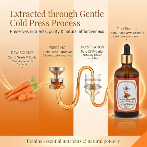 Image of KUNJ Carrot Seed Oil 100ml | 100% Pure & Natural Cold Pressed Oil | Undiluted Beauty Oil for Glowing Skin, Face Nourishment, Skin Hydration & Daily Skincare Use