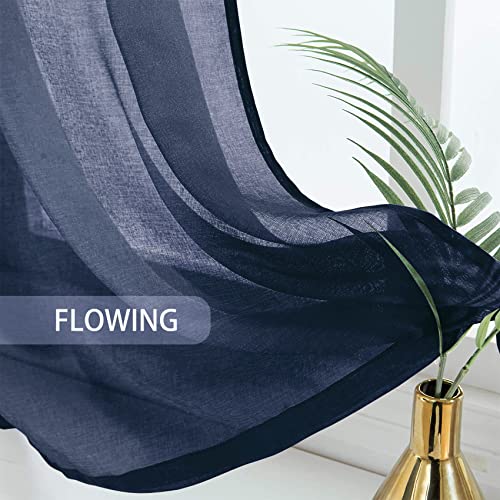 Upopo Navy Blue Valance 15 Inches Long Sheer Curtain Valance Living Room Bedroom Kitchen Voile Transparent Light Filtering Valance Curtain Small Short Door Window Treatment 2 Panels Rod Pocket #TOP5