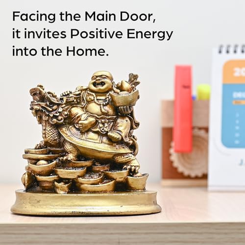 Image of ZAICUS Laughing Buddha Sitting on Dragon Tortoise - Symbol of Wealth, Prosperity & Good Luck - Decorative Feng Shui Figurine for Home, Office, or Meditation Space - Unique Gift and Fortune