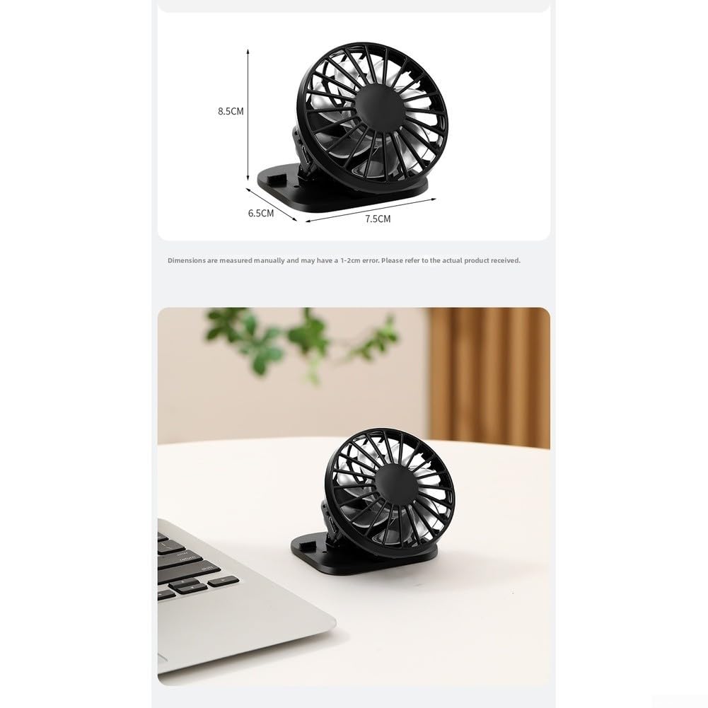 Clip-On-Hut-Ventilator, solarbetrieben, USB, wiederaufladbar für Mini-Kühlung, 3 Geschwindigkeiten, leiser Motor, leichte Klemme für Outdoor, Camping, Wandern, Angeln, Reisen, schwarz, 75 x 65 x 85 mm