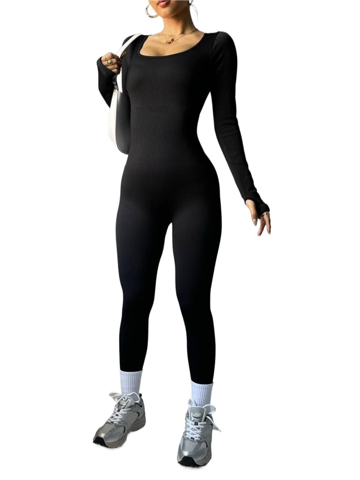 Traje de Yoga for mujer, mono negro, manga larga, ropa calle Sexy y moda, deportivo informal