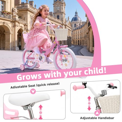 Image of Bixike Girls Bike with Basket, Princess Bicycle for Ages 2-12