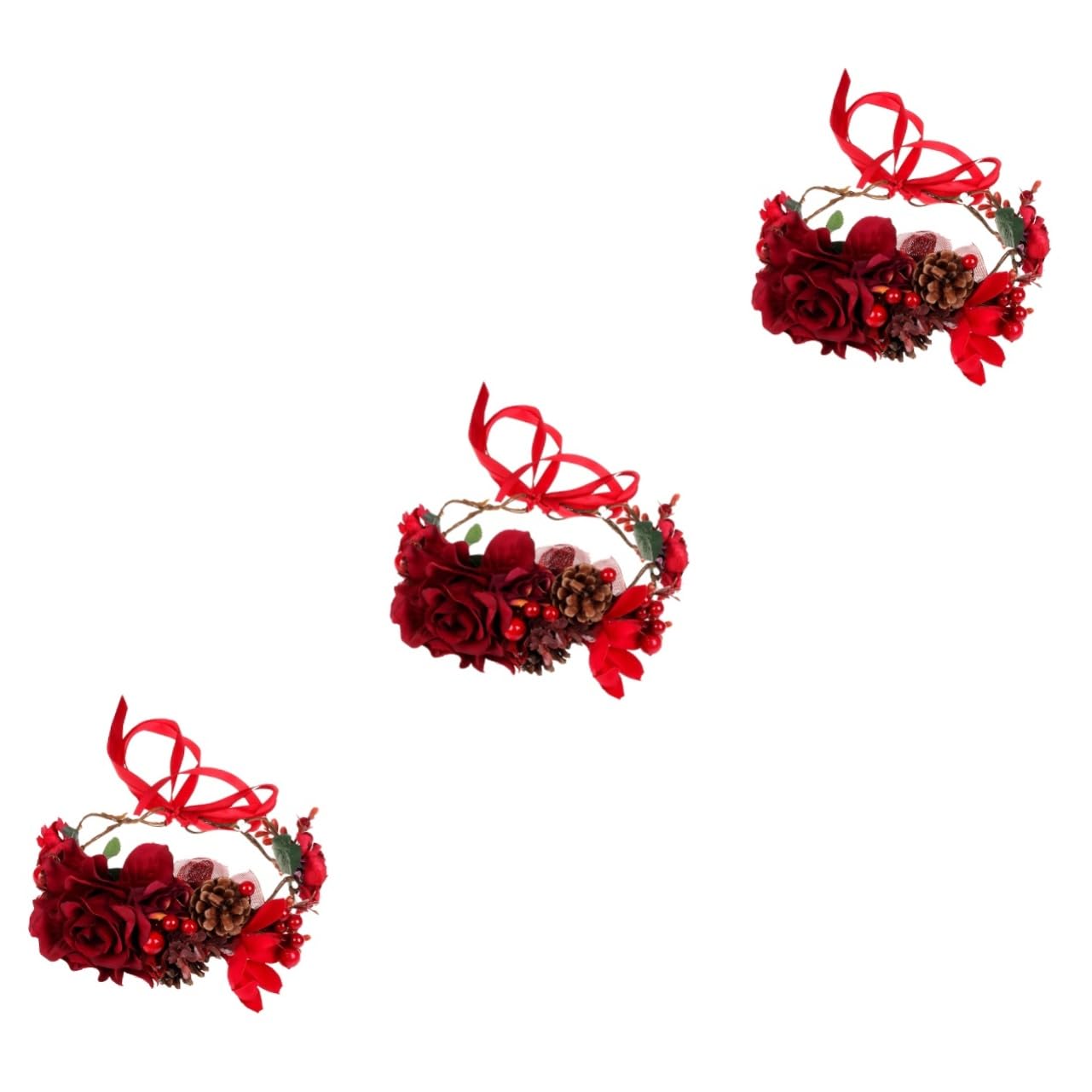 FRCOLOR 3piezas Diadema Floral Navideña Piñas y Berries Accesorio De Cabello Rojo Para Fiestas y Fotografía