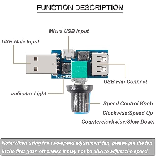 Youmile 5 pcs USB Fan Speed Controller DC 5V Mini USB Fan Stepless Governor DC 4-12V to 2.5-8V 5W USB input Micro input with Switch Function Regulator Speed Controller - Image 4
