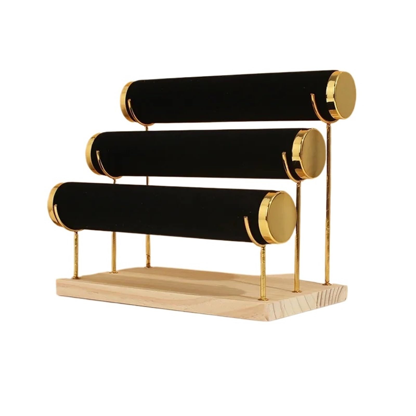 ZWCSHUU Watch Stand 3 Layers Velvet Jewelry Display Bracelet Watch Chain Rack Wood Base Stand for Bangle Necklace Headband Organizer(Black Velvet)
