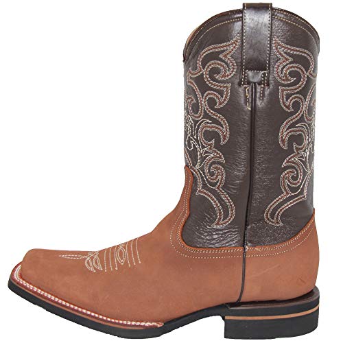 Men's Leather Cowboy Boot Square Toe Western Rodeo Boot4