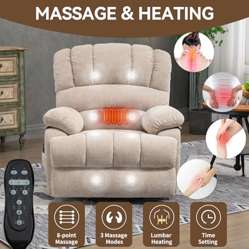 Sillón eléctrico reclinable grande beige con masaje miniatura 3