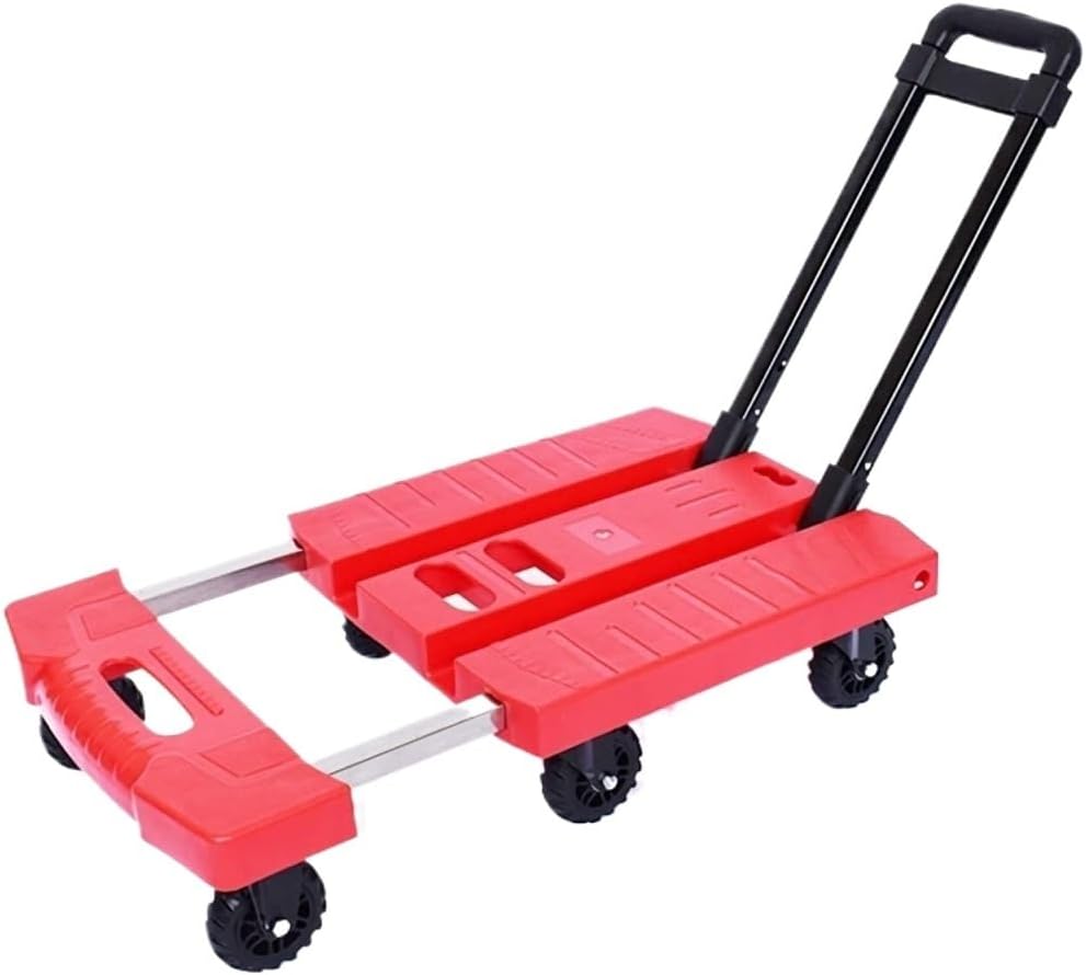 Moving Trolley, Folding Hand Truck 6 Wheels Trolley Cart with Stretable Handle for Luggage Moving Sack Trolley(Rosso,2inch)
