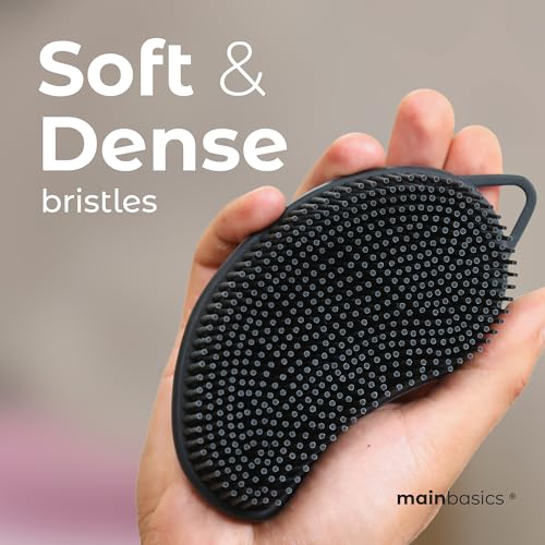 Image of MainBasics Exfoliating Silicone Body Scrubber Pro 2-in-1 Shower Scrubber for Body, Silicone Loofah and Body Massager (Black, Body + Massage)