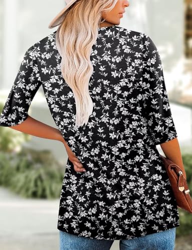 KISSMODA Women's Casual 3/4 Sleeve T-Shirts Round Neck Cute Tunic Tops Basic/Pleated Summer Tops Trendy Spring Blouses