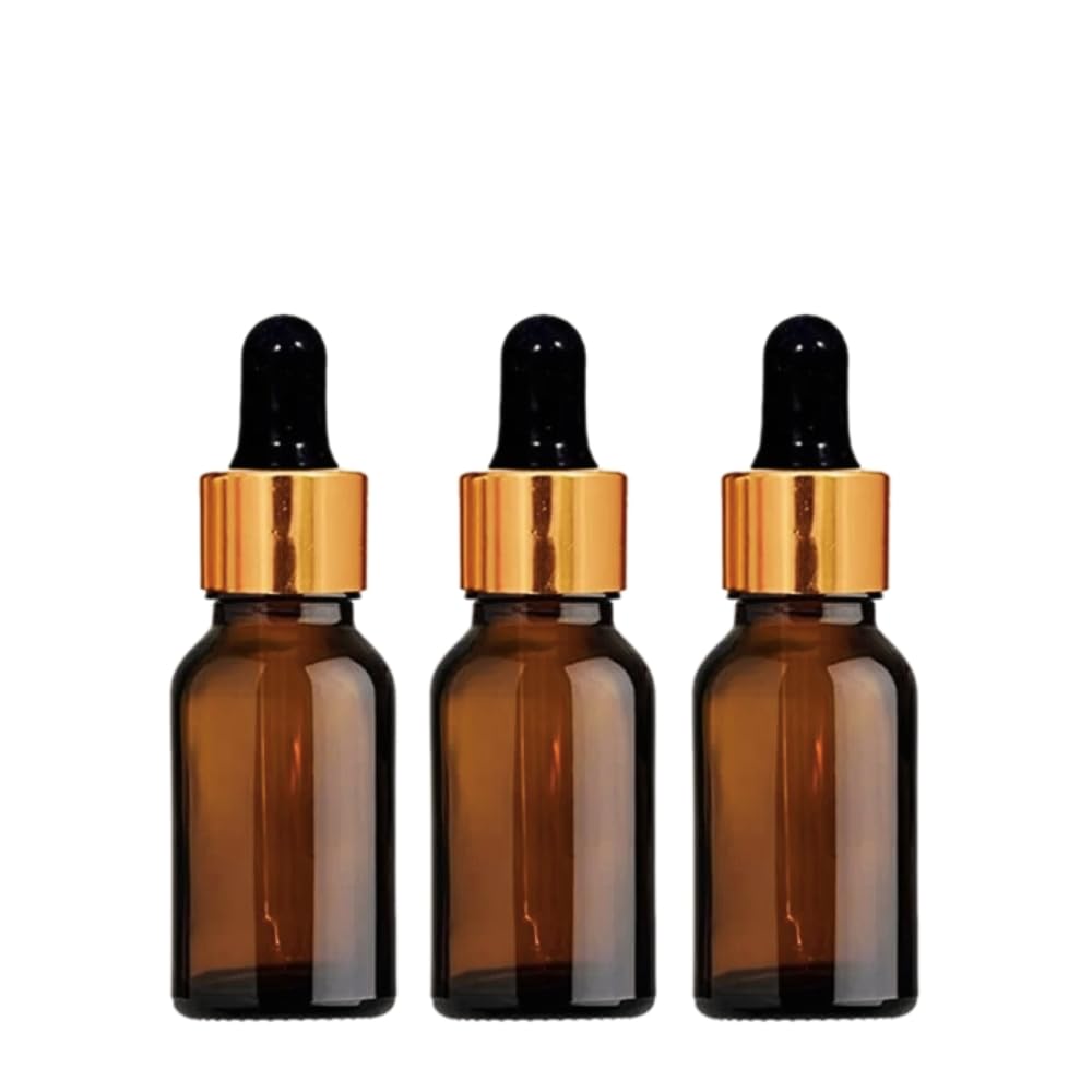 Velpacs 30 ml Amber Round Glass Dropper Bottle With Premium Golden Ring and Black Silicone Teat Dropper | For Essential Oils, Skin Care, Cosmetics | Refillable, Travel Size (Pack of 3)-image-5