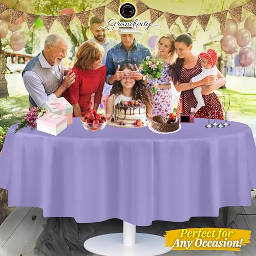 Image of Grandipity 24 Pack Premium Disposable Plastic Tablecloth 84 inch Inch Decorative Round Table Cover - Lavender