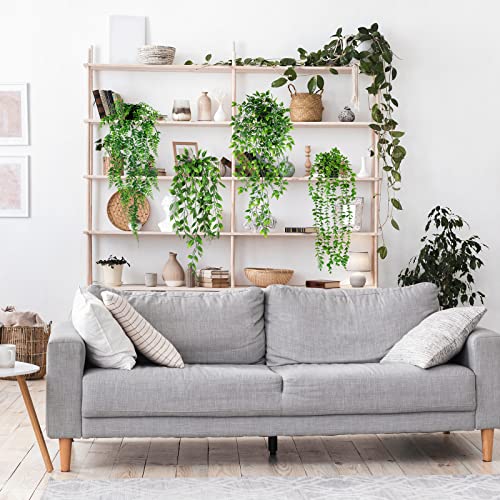 Jpsor 4Pcs Artificial Hanging Plants, Fake Hanging Plants Potted Greenery Faux Persian Fern Fake Plants In Pot For Wall Room Patio Office Table Shelf Decor #TOP4