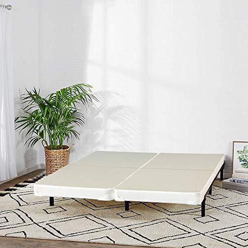 Spring Solution, 4" Split Wood Traditional Box Spring/Foundation For Mattress Set, Sturdy Fabric Paneled Design Wooden Frame, Durable Bedding Mattress Box Springs, King(Fold), White #TOP1