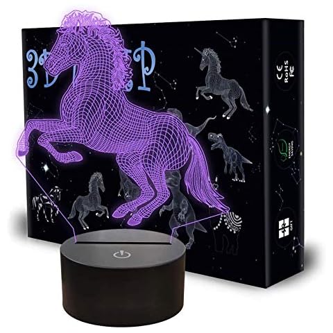 QpenguinBabies Horse 3D Lamp, LED 3D Night Light 7 Colors Changing with Touch Switch & USB Charge Kids Bedside Table Lamp for Girls Christmas Birthday Gifts Home Decor Light Cover