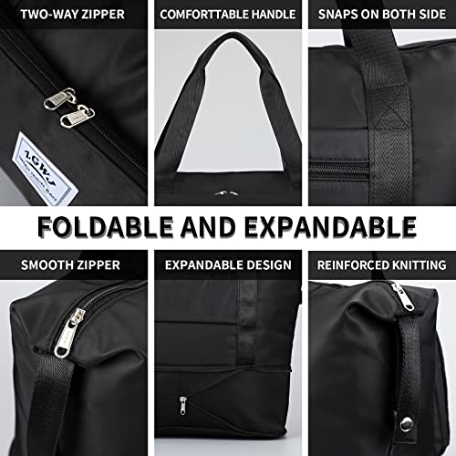 Zgwj Travel Duffel Tote Bag,Waterproof Shoulder Weekender Bag For Women And Men Swim Sports Travel Gym Bag,Foldable And Expandable Bag Lightweight And Easy Carry On Black thumb #5