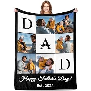 Personalized Fathers Day Ideas Gifts for Dad from Daughter Son Kid Wife, Customized Fathers Day Blanket, Custom Photos Blanket with Picture Collage Text, Christmas Birthday Gifts