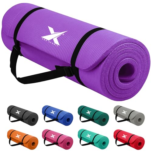 Xn8 Sports Yoga mat 10mm & 15mm Thick NBR Exercise Mat - Non-Tearable Pilates Mat with Extra Carry Strap - Yoga Mats for Women Men for Aerobics Lunges Planks Indoor & Outdoor 61L x20Wx1.5 & 1Th