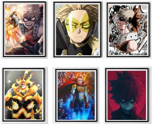 Manga Anime New Hero Shouto Endeavour Izuku Dabi Katsuki Premium Canvas Art Print for Decor,8 x 10 Inches,No Frame,Set of 6
