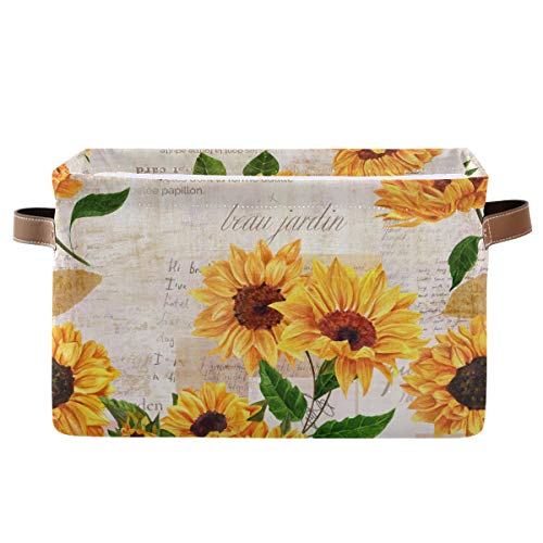 Image of Rectangular Storage Bin Watercolor Vintage Sunflowers Basket with Handles - Nursery Storage, Laundry Hamper, Book Bag, Gift Baskets