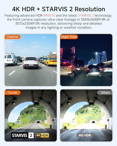 Image of Neideso 4K Dash Cam Front and Rear, STARVIS 2 Sensor Dash Camera for Cars | Free 128GB Card, 4 Channel 360 Dashcam, 5GHz WiFi, GPS, AI Fatigue Driving Monitor, WDR Night Vision, 24H Parking Mode(N900)
