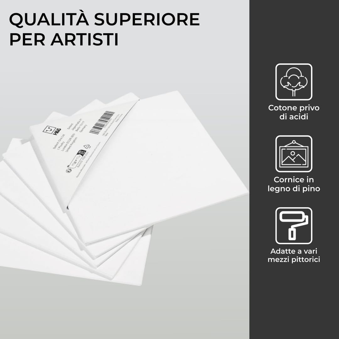 Set di 6 Tele da Dipingere, 30 x 20, 20 x 15, 15 x 10 cm Tela Bianca per Dipingere, Tela Pittura Telaio per Quadri, Tele Pittura per Colori Acrilici Pittura, Olio