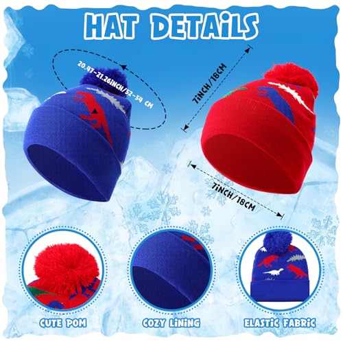 2 Sets Winter Boys Kids Hat Gloves Set Toddler Warm Hat with Gloves Pom Knit Baby Winter Soft Dinosaur Hats for Girl2