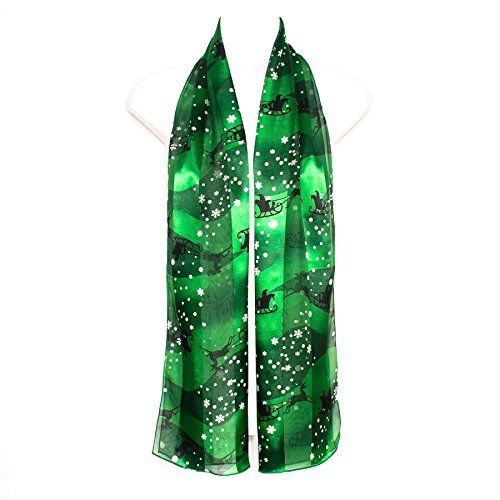 Hat To Socks Christmas Snowflakes Santa on Sleigh Chiffon Satin Scarf2