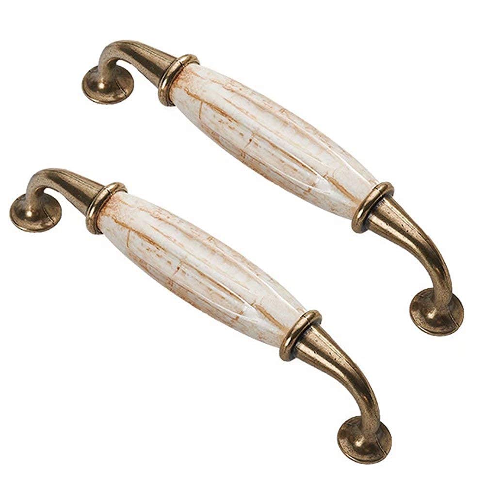 Sajmakuwla Hole Distance 128Mm Antique Cabinet Drawer Handles 3Pcs Retro Marble Ceramic Knobs Kitchen Cupboard Handles Single Hole(Hole Distance 128Mm)