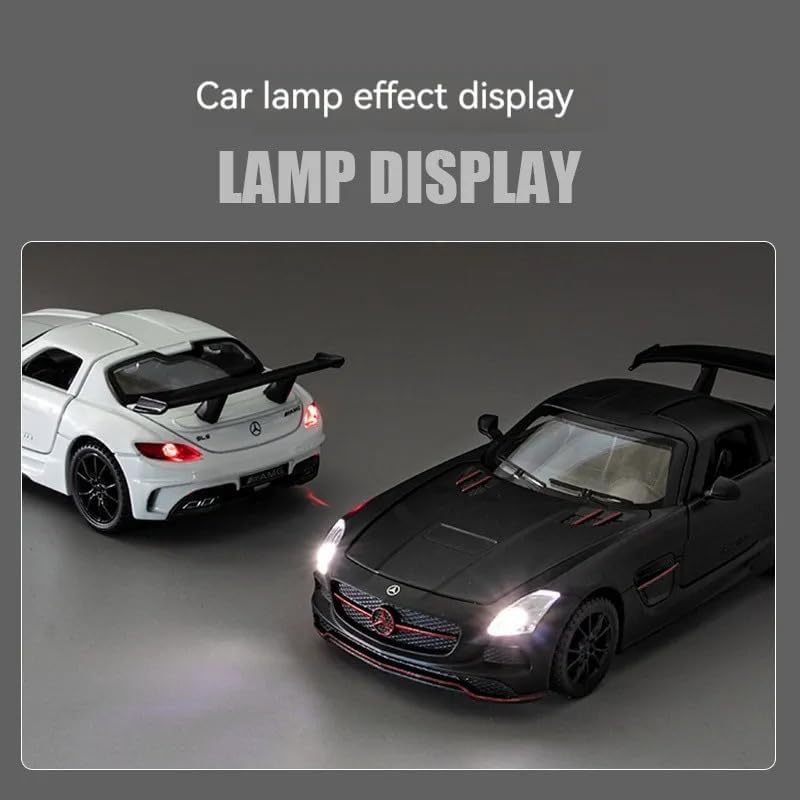 Image of 1:32 Mercedes Benz SLS AMG Vintage Retro Toy Car Diecast Metal Pull Back Car - 4 Openable Doors with Sound & Light | Luxury Toy Car & Gift for Kids 【Colors as Per Stock】