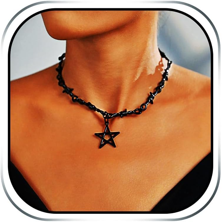 SixexeyHalloween Black Necklace Star Pendant Necklace Gothic Chain Necklace Halloween Costume Necklace Jewelry for Women