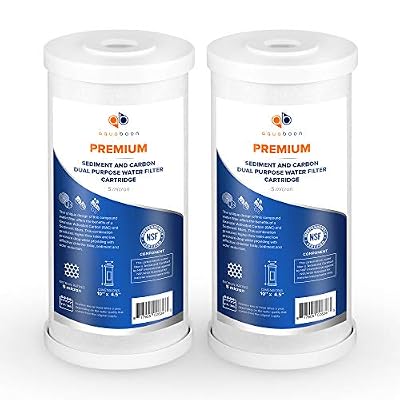 Aquaboon 5 Micron 10 x 4.5 Carbon and Sediment Water Filters Cartridges 2in1 House Water Filter Compatible with FXHTC, GXWH35F, WHKF-GD25BB, 2-Pack