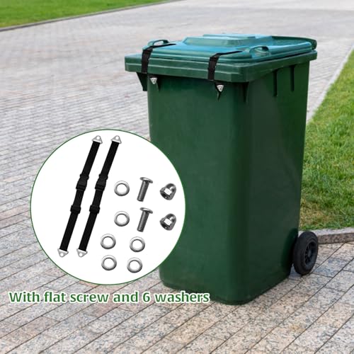 Image of 2Pcs Trash Can Lid Lock, Proof Trash Can Lock, , Adjustable Trash Can Lock Rash Can Lock Belt with With Screw Tool and 6 Washers, Garbage Can Locks Trash Can Locks for Animals Raccoons Squirrels