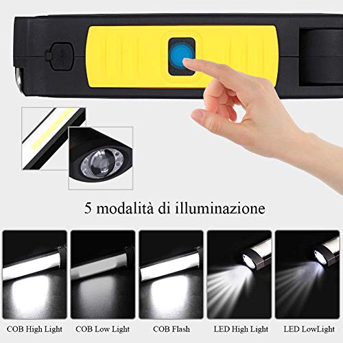 CaaWoo Lampada da Lavoro Ricaricabile, COB Lampade...